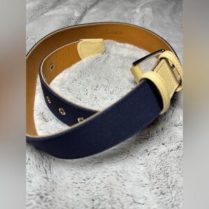 Faconnable Italian leather Blue Cream Men's Belt timeless fashion designer